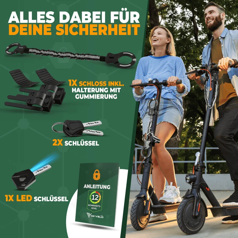 Handschellenschloss für E-Scooter mit Vierkant-Kette 90cm