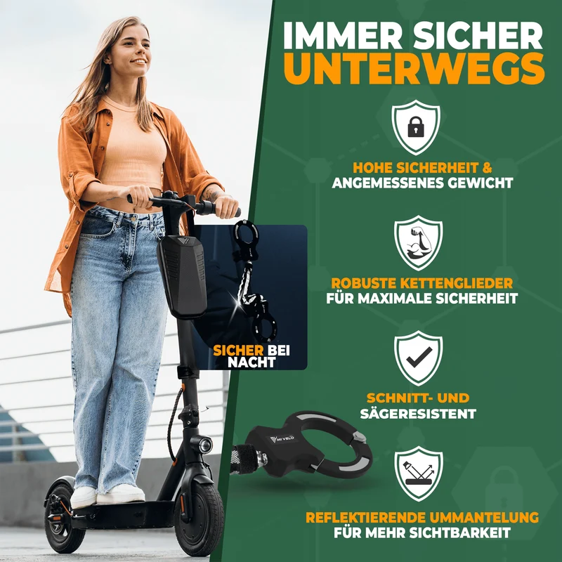 Handschellenschloss für E-Scooter mit Vierkant-Kette 90cm