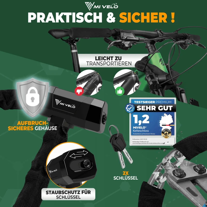 Fahrradschloss Kettenschloss mit Schlüssel 90cm