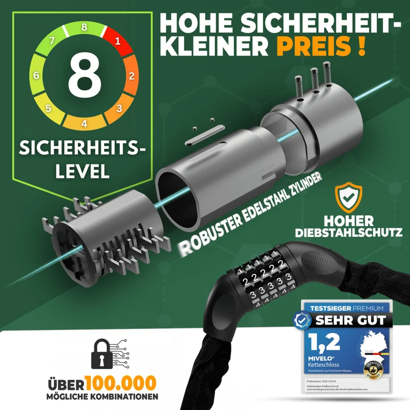 Fahrradschloss Kettenschloss mit Zahlencode 90cm