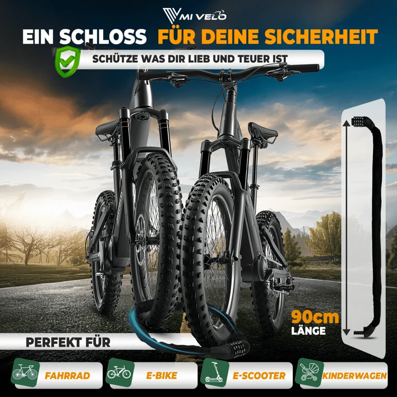 Fahrradschloss Kettenschloss mit Zahlencode 90cm