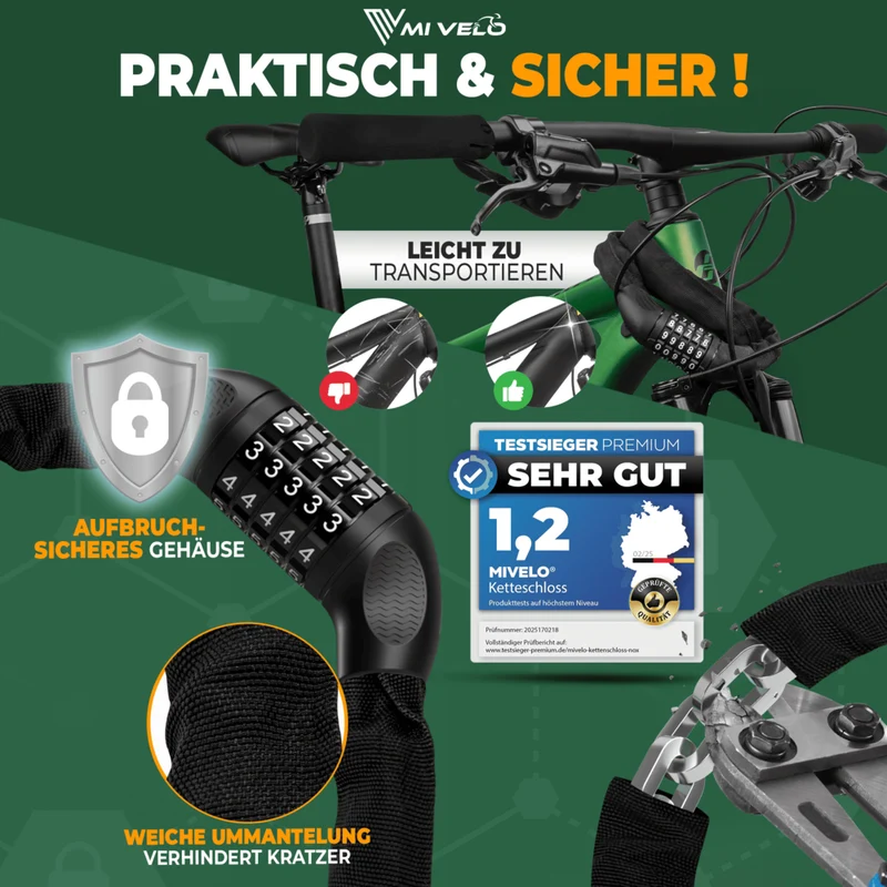 Fahrradschloss Kettenschloss mit Zahlencode 90cm