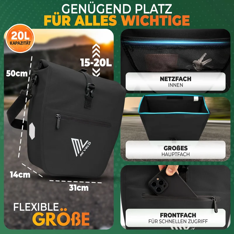 2in1 Fahrradtasche für Gepäckträger „CAPAX“ 20L