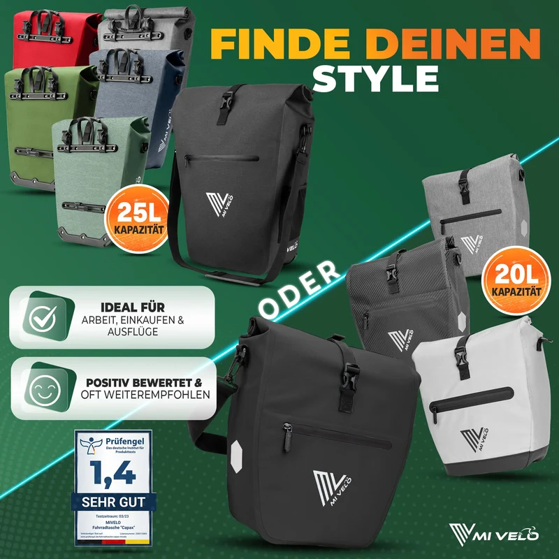 2in1 Fahrradtasche für Gepäckträger „CAPAX“ 20L