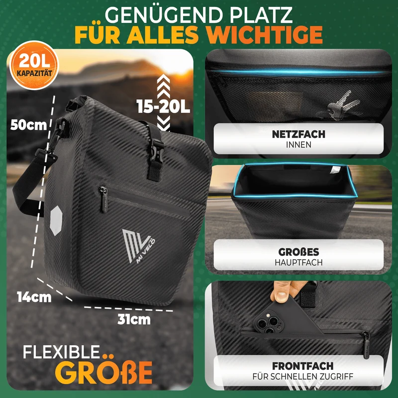 2in1 Fahrradtasche für Gepäckträger „CAPAX“ 20L