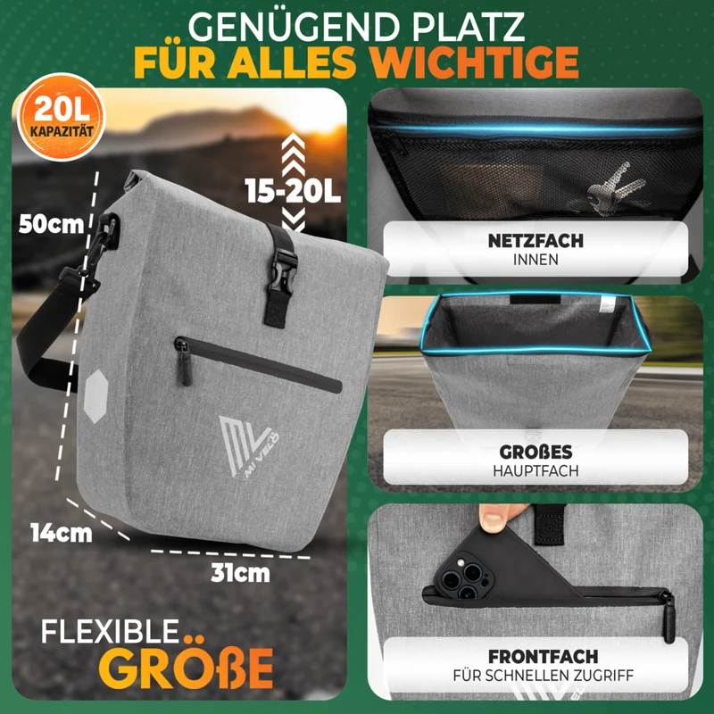 2in1 Fahrradtasche für Gepäckträger „CAPAX“ 20L