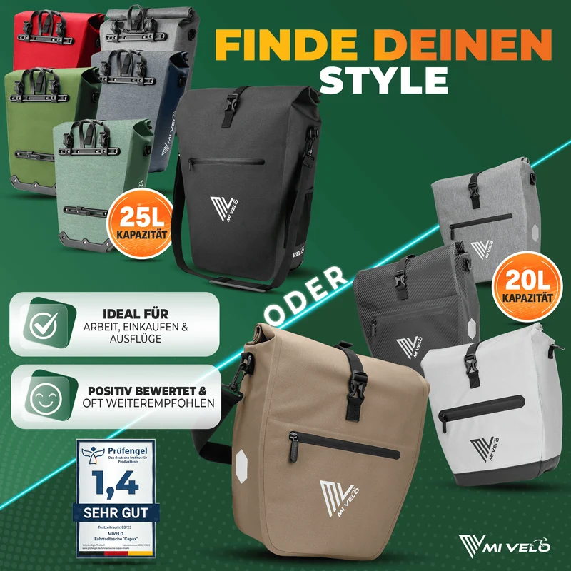 2in1 Fahrradtasche für Gepäckträger „CAPAX“ 20L