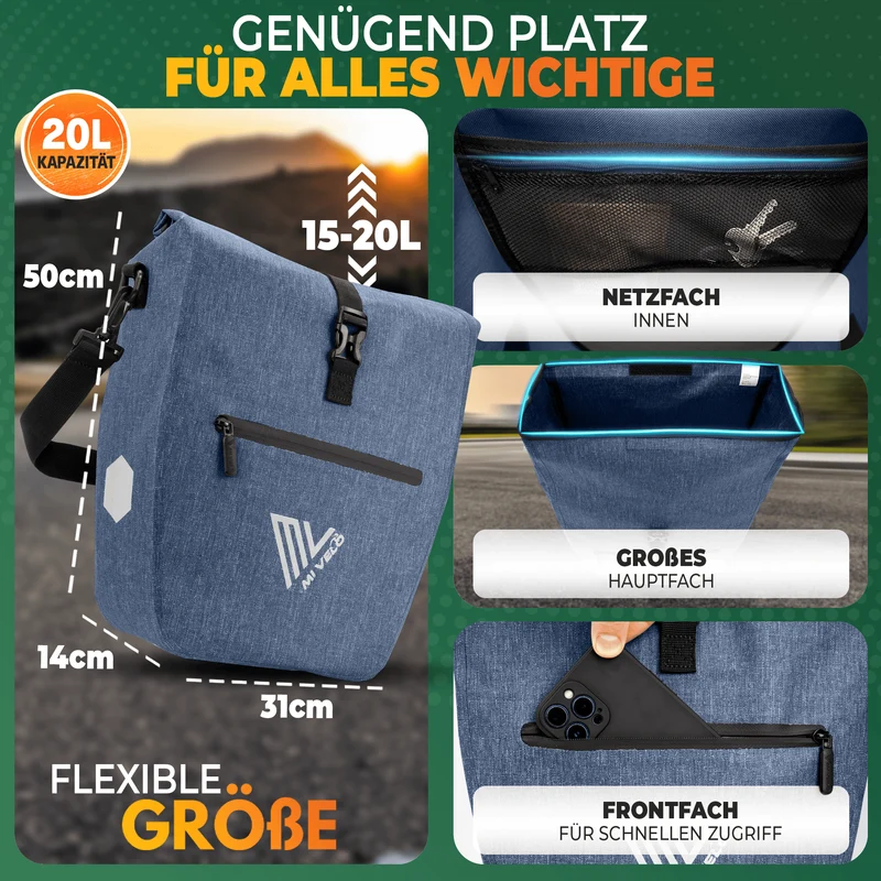 2in1 Fahrradtasche für Gepäckträger „CAPAX“ 20L