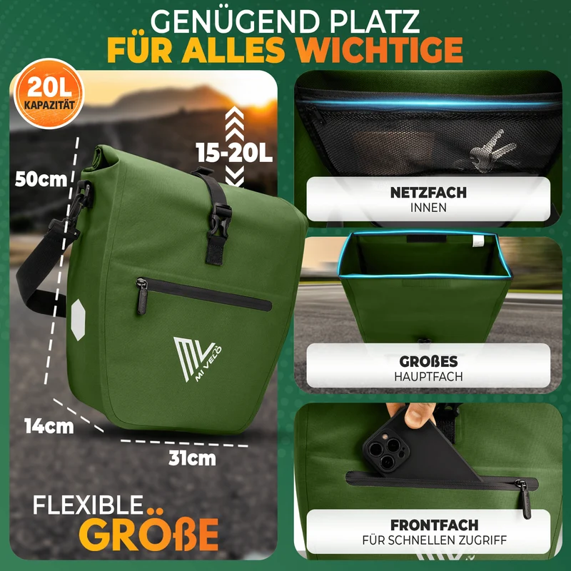 2in1 Fahrradtasche für Gepäckträger „CAPAX“ 20L