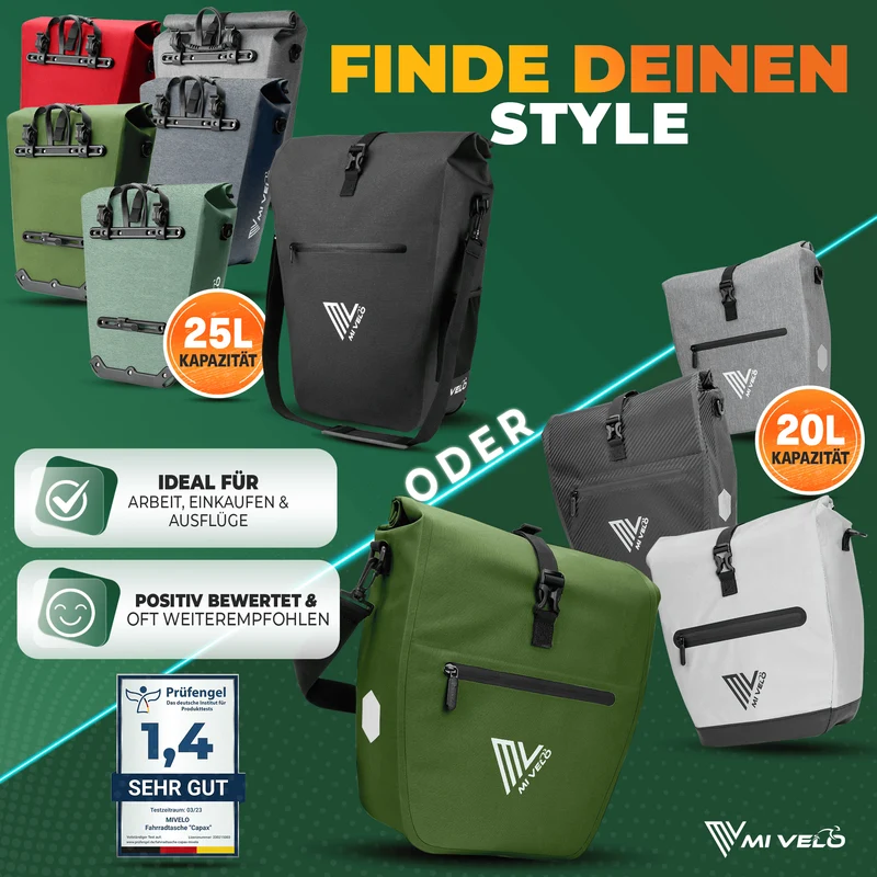 2in1 Fahrradtasche für Gepäckträger „CAPAX“ 20L