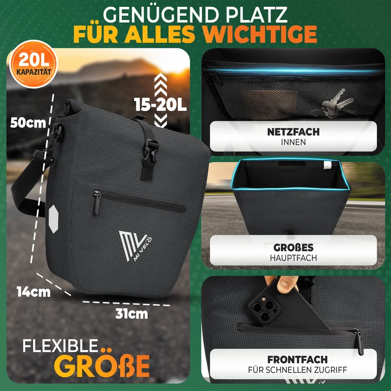 2in1 Fahrradtasche für Gepäckträger „CAPAX“ 20L