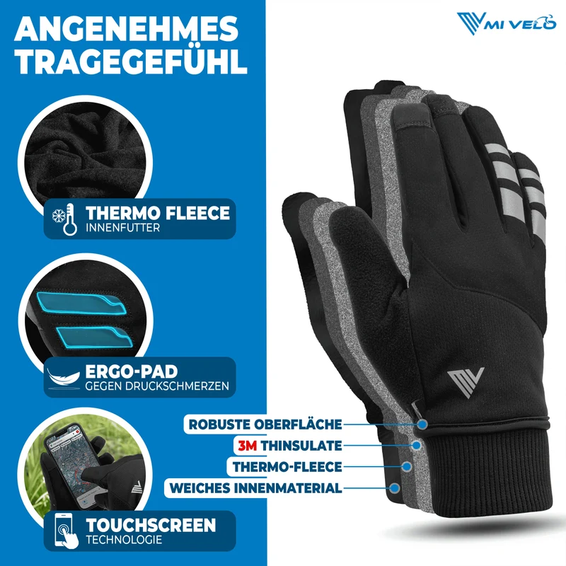 Fahrradhandschuhe Winter mit Thermo-Fleece „THERMO-FIT“