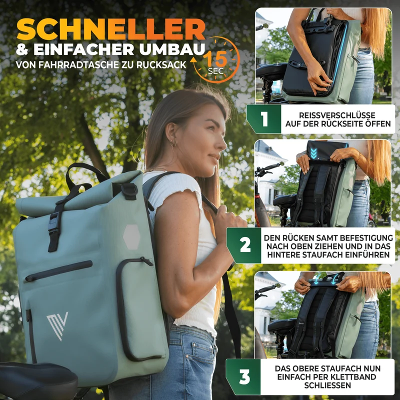 Fahrradtasche & bequemer Rucksack kombiniert 25L „EVO“