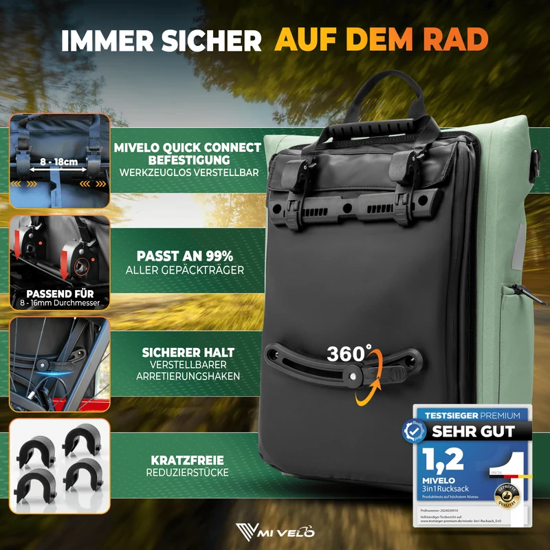 Fahrradtasche & bequemer Rucksack kombiniert 25L „EVO“
