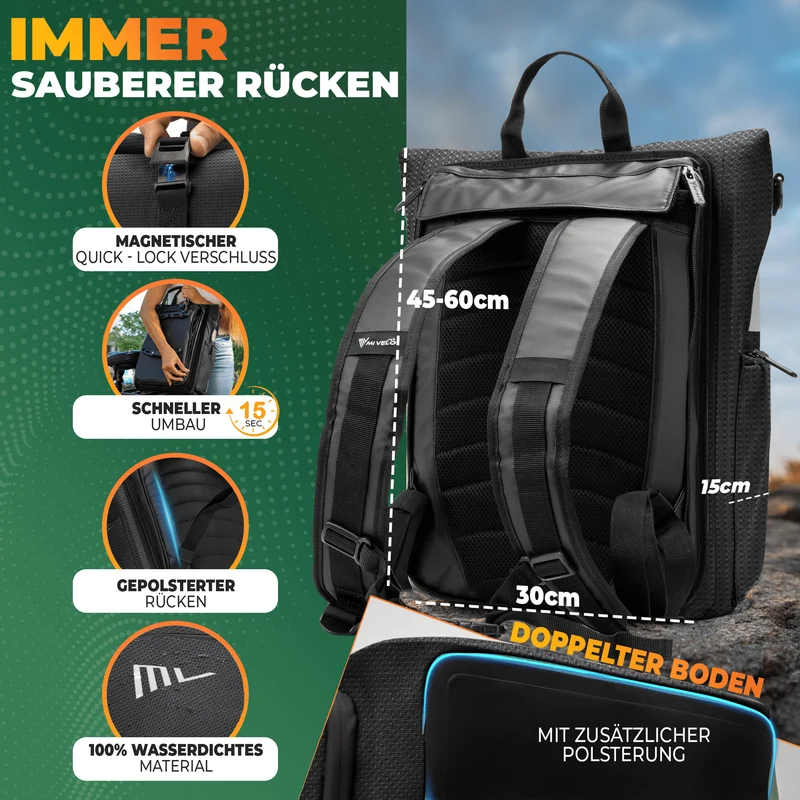 Fahrradtasche & bequemer Rucksack kombiniert 25L „EVO“