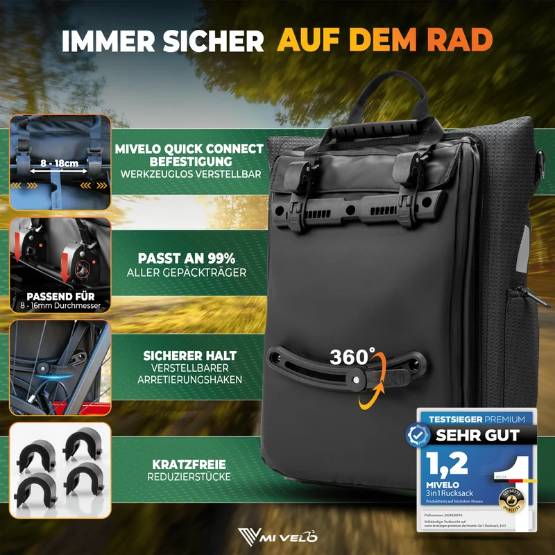 Fahrradtasche & bequemer Rucksack kombiniert 25L „EVO“