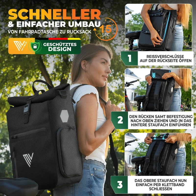 Fahrradtasche & bequemer Rucksack kombiniert 25L „EVO“