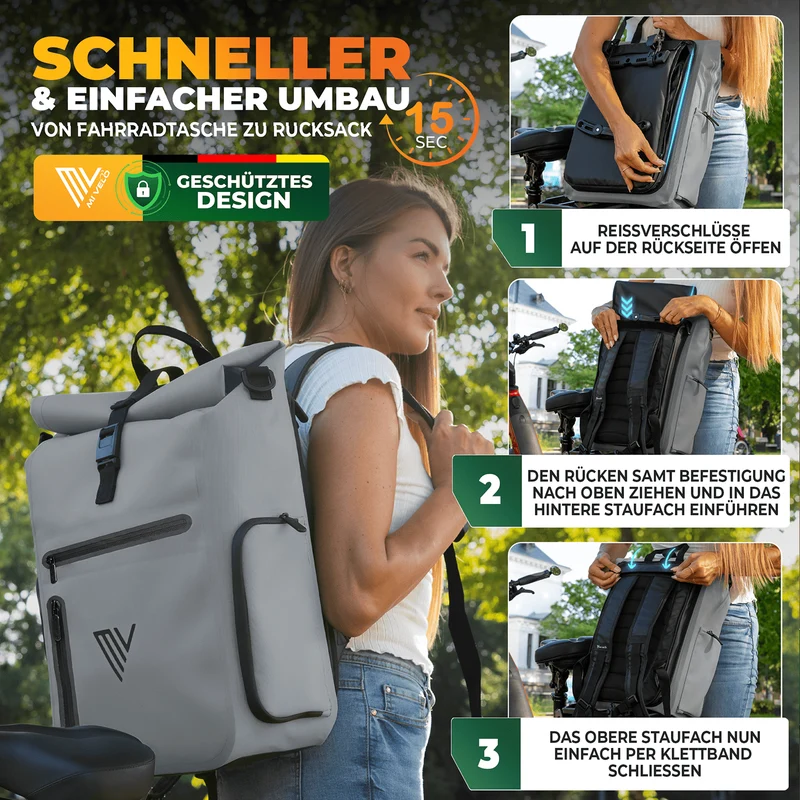Fahrradtasche & bequemer Rucksack kombiniert 25L „EVO“