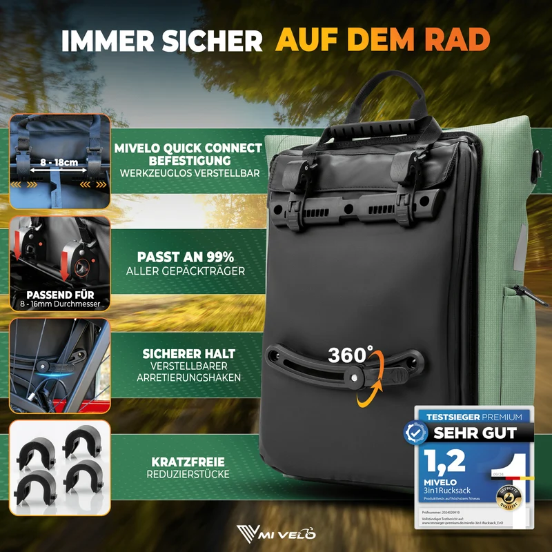 Fahrradtasche & bequemer Rucksack kombiniert 25L „EVO“