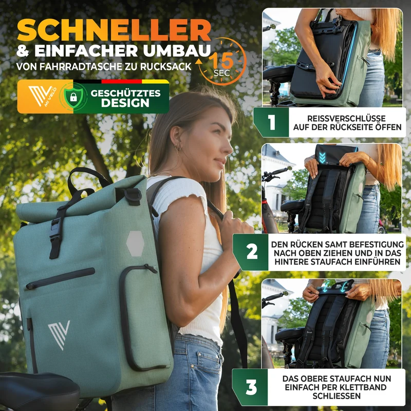 Fahrradtasche & bequemer Rucksack kombiniert 25L „EVO“