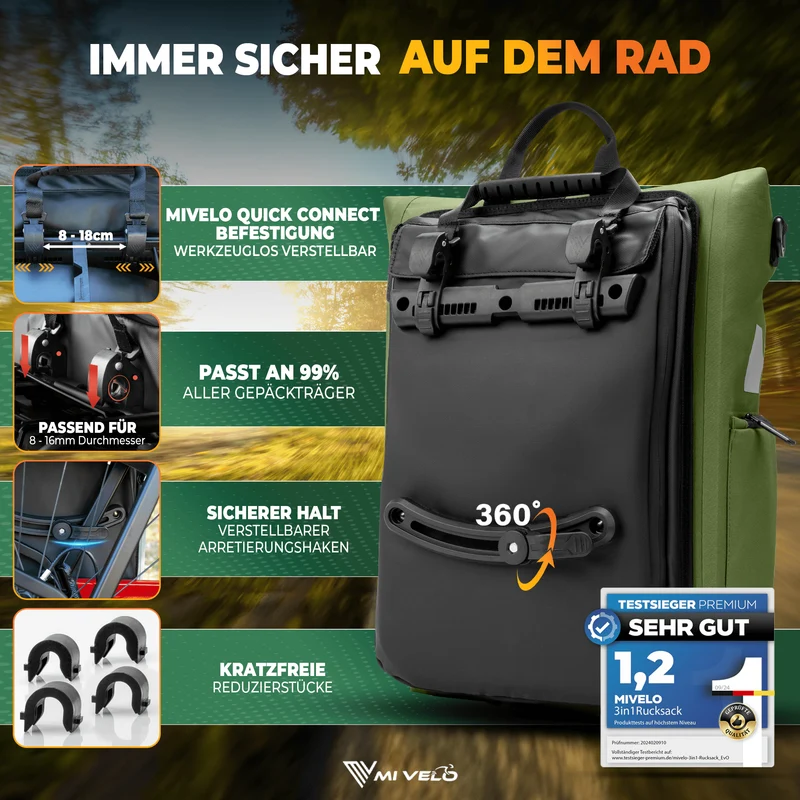 Fahrradtasche & bequemer Rucksack kombiniert 25L „EVO“