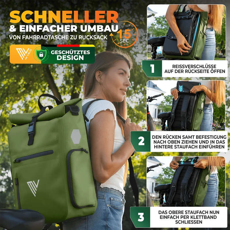 Fahrradtasche & bequemer Rucksack kombiniert 25L „EVO“