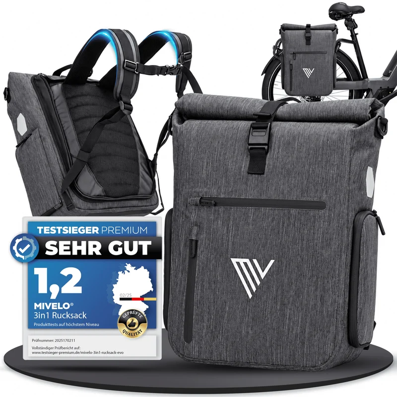 Fahrradtasche & bequemer Rucksack kombiniert 25L „EVO“