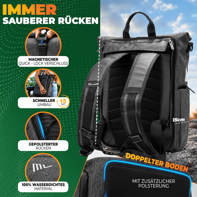Fahrradtasche & bequemer Rucksack kombiniert 25L „EVO“