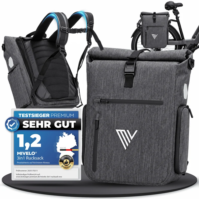Fahrradtasche & bequemer Rucksack kombiniert 25L „EVO“