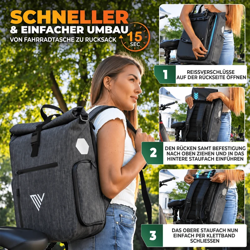 Fahrradtasche & bequemer Rucksack kombiniert 25L „EVO“