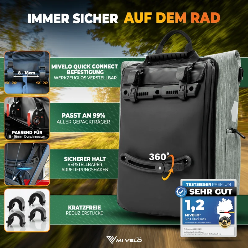 Fahrradtasche & bequemer Rucksack kombiniert 25L „EVO“