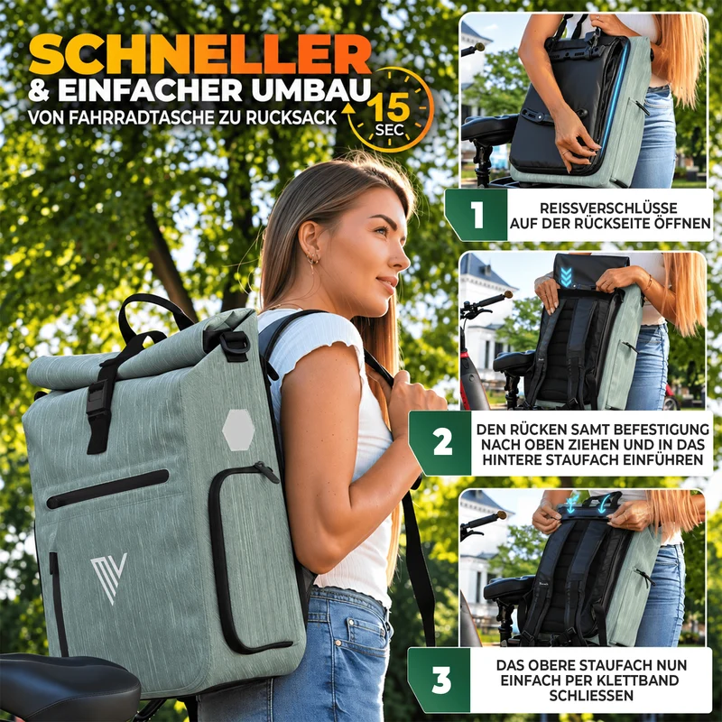 Fahrradtasche & bequemer Rucksack kombiniert 25L „EVO“