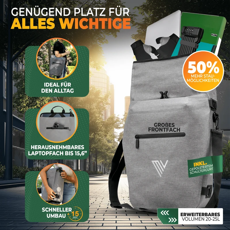 Fahrradtasche auch als Rucksack 22L „VERSO“