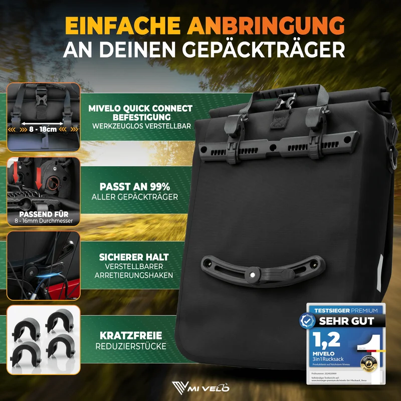 Fahrradtasche auch als Rucksack 22L „VERSO“
