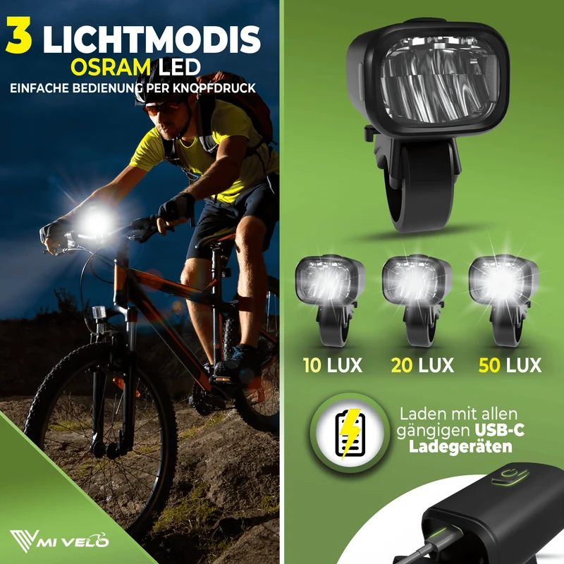 Fahrradlicht Set 50Lux mit Bremslicht „SPARK PRO“