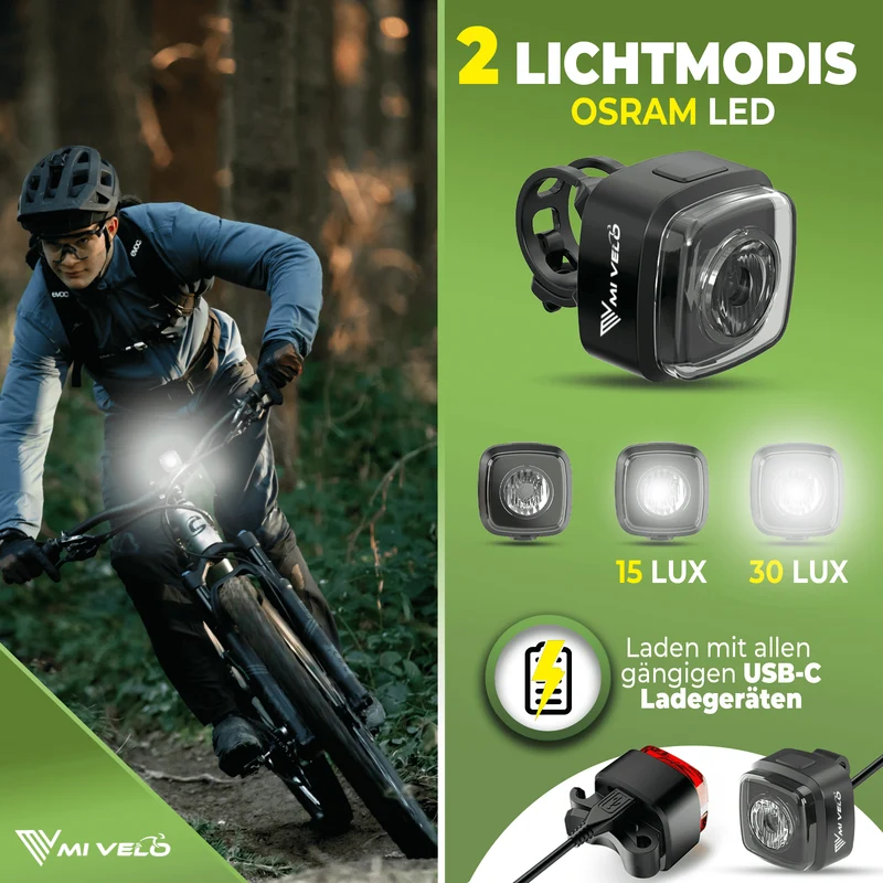 Fahrradlicht Set 30Lux mit Bremslicht „CUBE PRO“