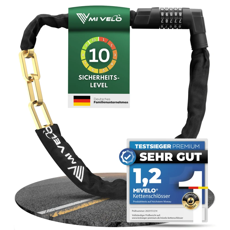 Fahrradschloss mit Vierkant-Kette & Zahlencode 85/100cm