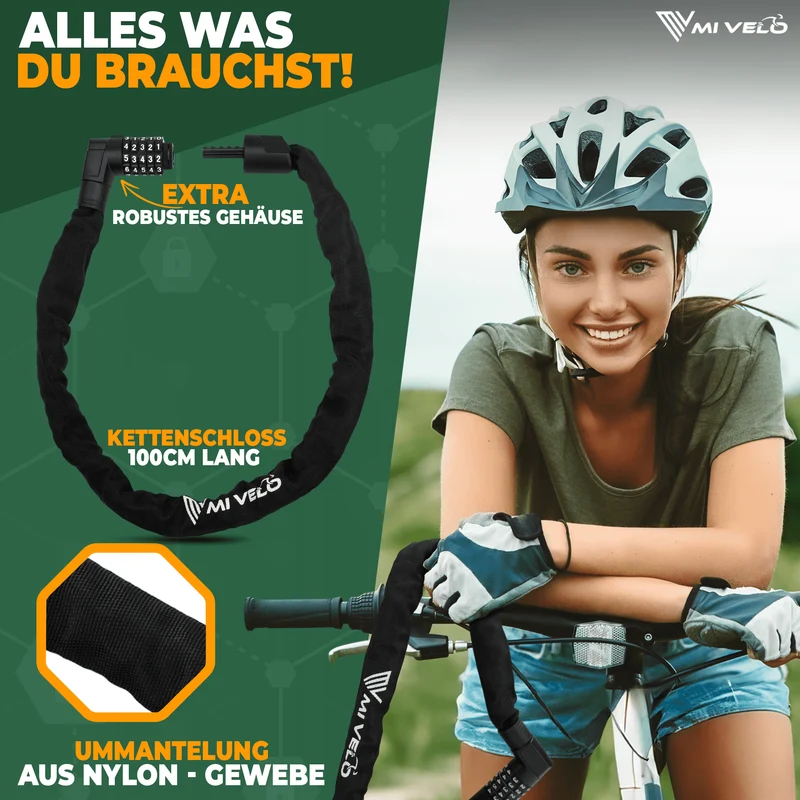 Fahrradschloss mit Vierkant-Kette & Zahlencode 85/100cm