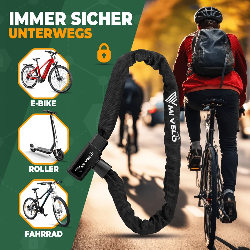 Fahrradschloss mit Vierkant-Kette & Schlüssel 85/100cm