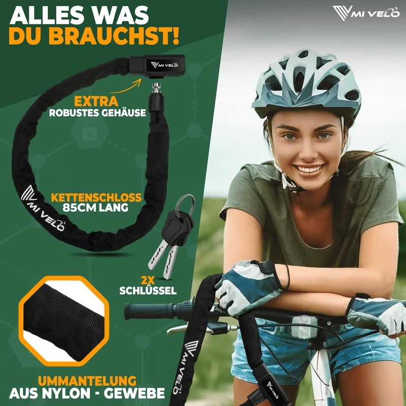 Fahrradschloss mit Vierkant-Kette & Schlüssel 85/100cm