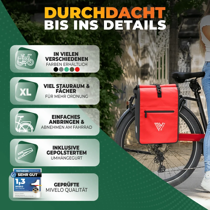 2in1 Fahrradtasche für Gepäckträger 25L „MAX“