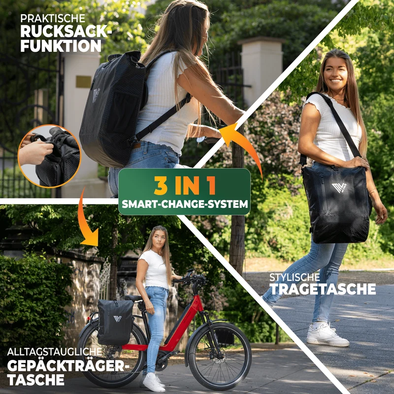 3 in 1 Fahrradtasche Rucksack 20L + Kühltasche 15L "Spar-Bundle"