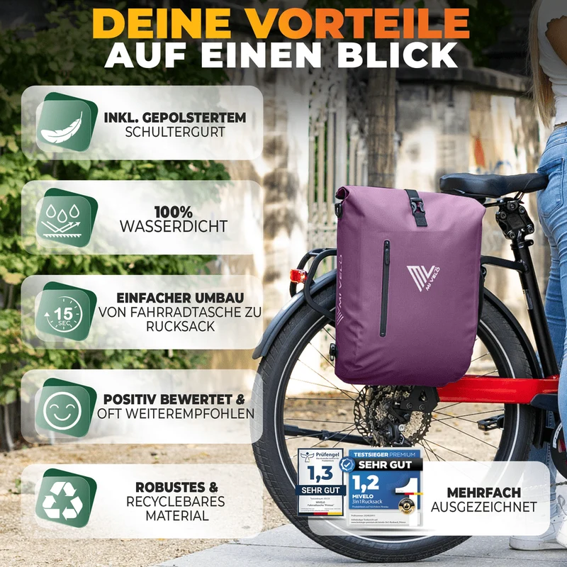 3 in 1 Fahrradtasche Rucksack 20L + Kühltasche 15L "Spar-Bundle"