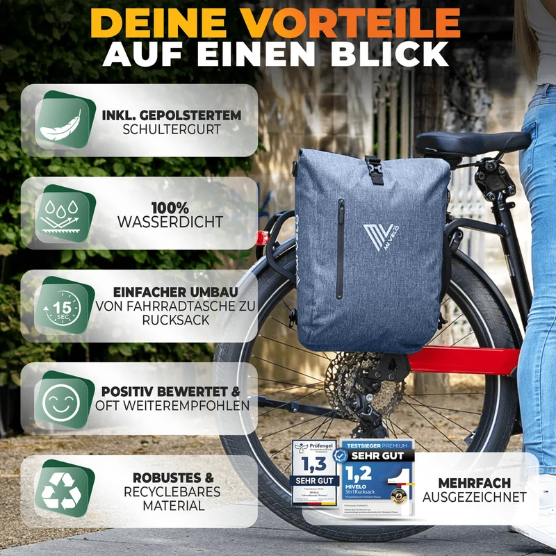 3 in 1 Fahrradtasche Rucksack 20L + Kühltasche 15L "Spar-Bundle"