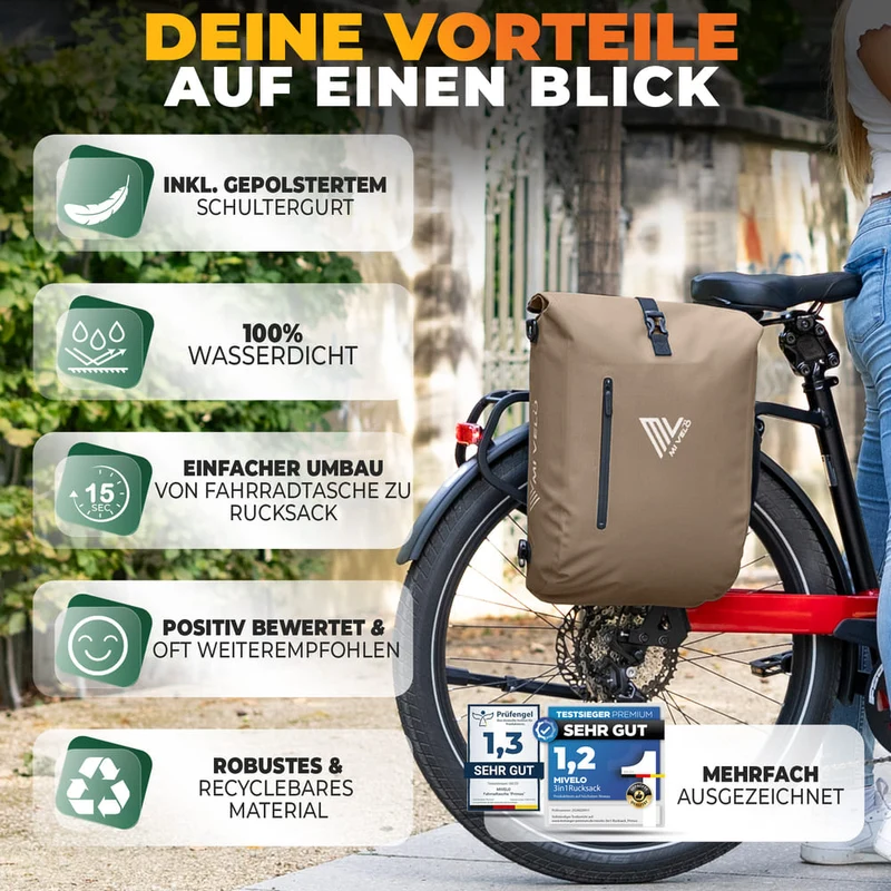 3 in 1 Fahrradtasche Rucksack 20L + Kühltasche 15L "Spar-Bundle"
