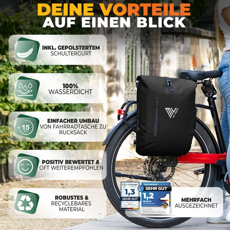 3 in 1 Fahrradtasche Rucksack 20L + Kühltasche 15L "Spar-Bundle"