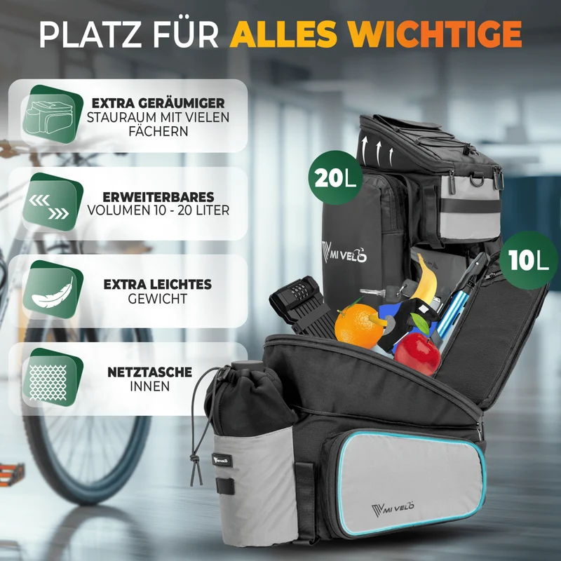 Gepäckträgertasche mit erweiterbarem Volumen 10-20L „FELIX“