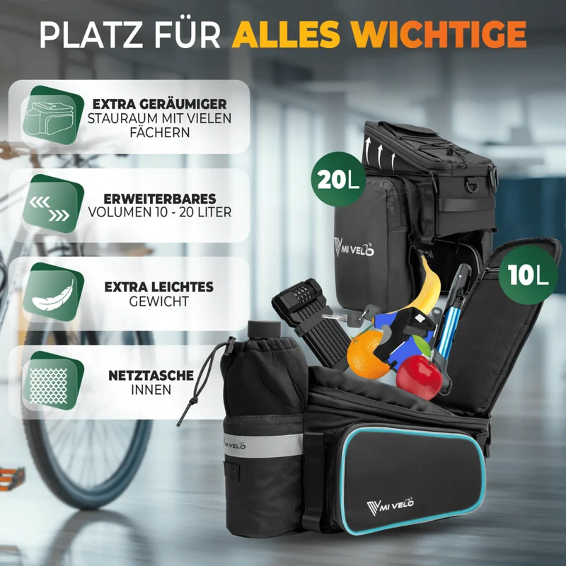 Gepäckträgertasche mit erweiterbarem Volumen 10-20L „FELIX“