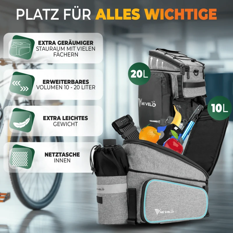 Gepäckträgertasche mit erweiterbarem Volumen 10-20L „FELIX“