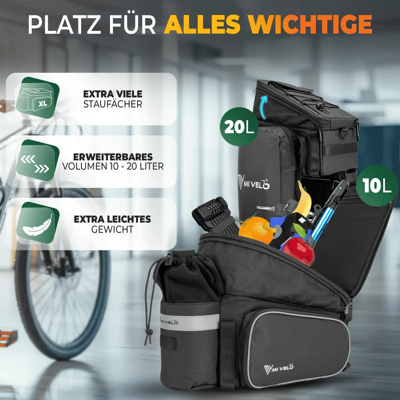 Gepäckträgertasche mit erweiterbarem Volumen 10-20L „FELIX“